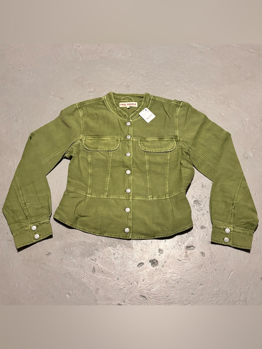 Free People Jocelyn Cotton Jacket Boho Chic Green Flared Peplum Hem Womens XL